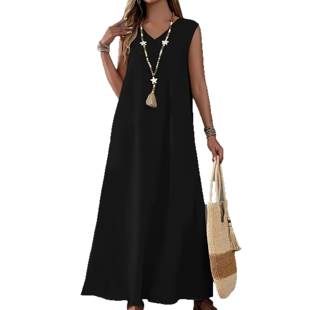 Damen Maxikleid mit elegantem V-Ausschnitt und fließendem Schnitt R&B