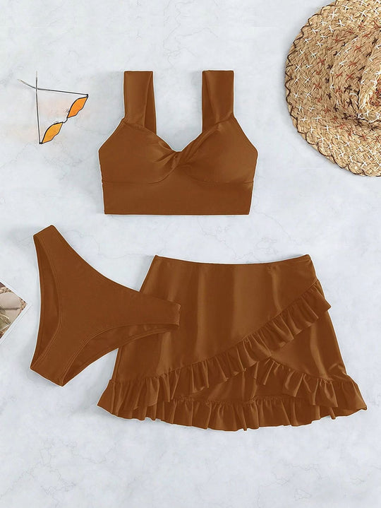 Damen Freizeit-Bikini-Set mit Wickelrock und stützenden Trägern R&B