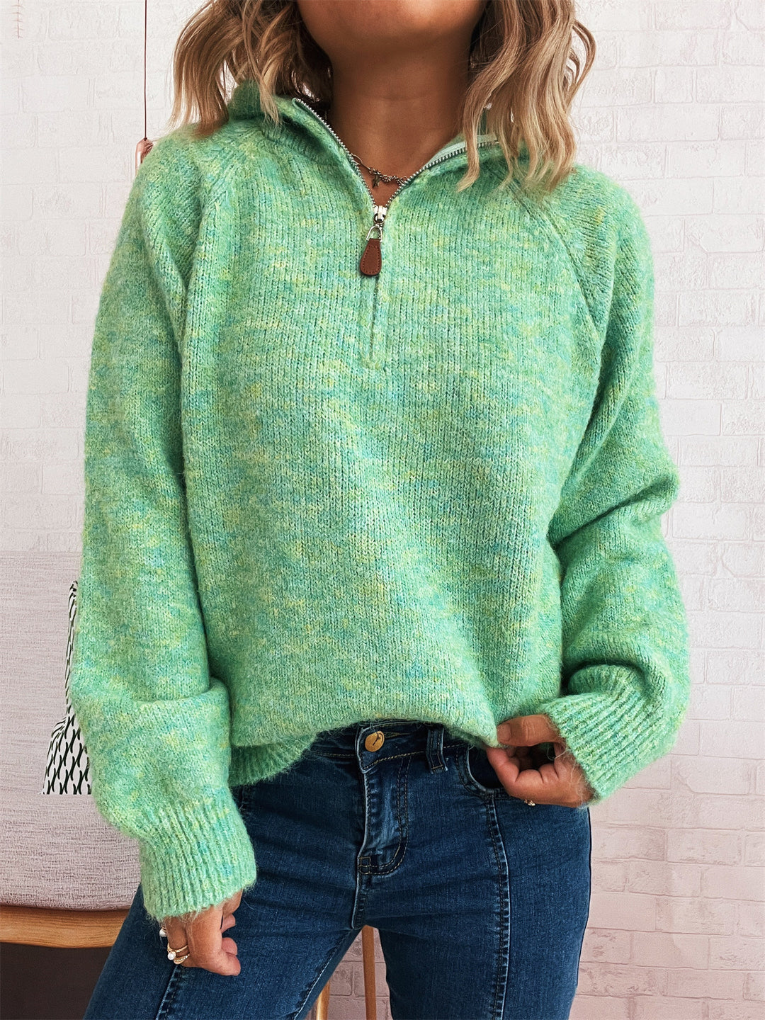 Damen kuscheliger Kapuzenpullover mit Zipper und modernem Rippdesign R&B