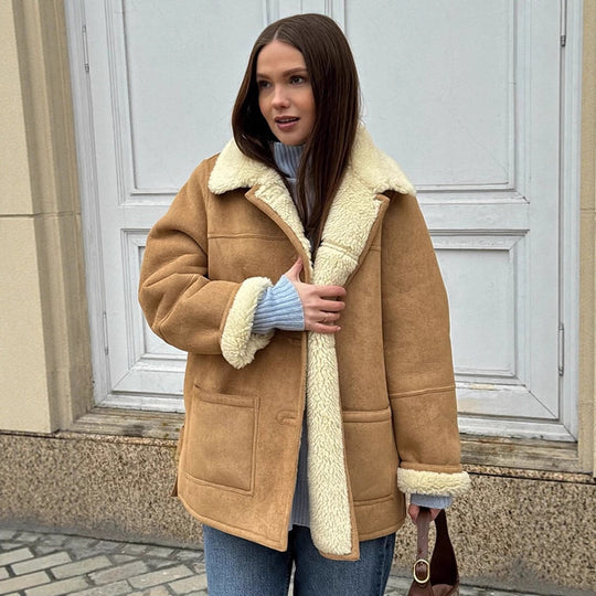 Damen Oversized Kunstfelljacke im lässigen Schnitt R&B