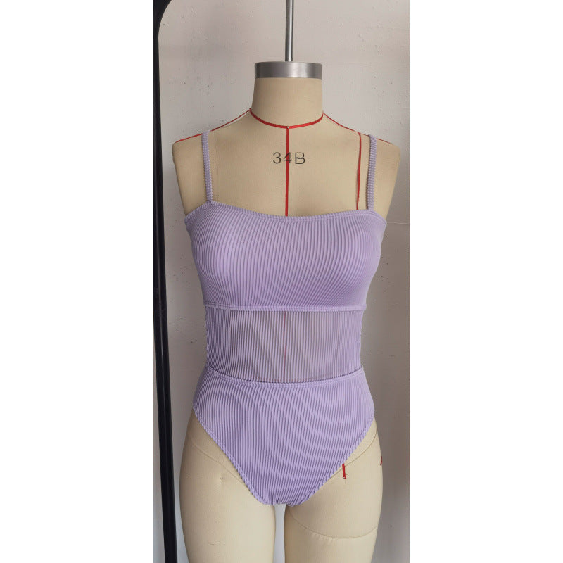 Damen Einteiler Badeanzug mit elegantem Rippendesign und figurschmeichelnder Silhouette R&B