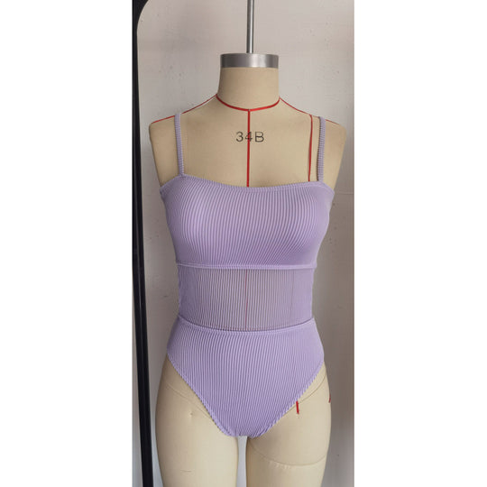 Damen Einteiler Badeanzug mit elegantem Rippendesign und figurschmeichelnder Silhouette R&B