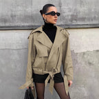 Damen lässige Utility-Jacke im Oversized-Schnitt mit taillierbarem Gürtel und praktischen Taschen R&B