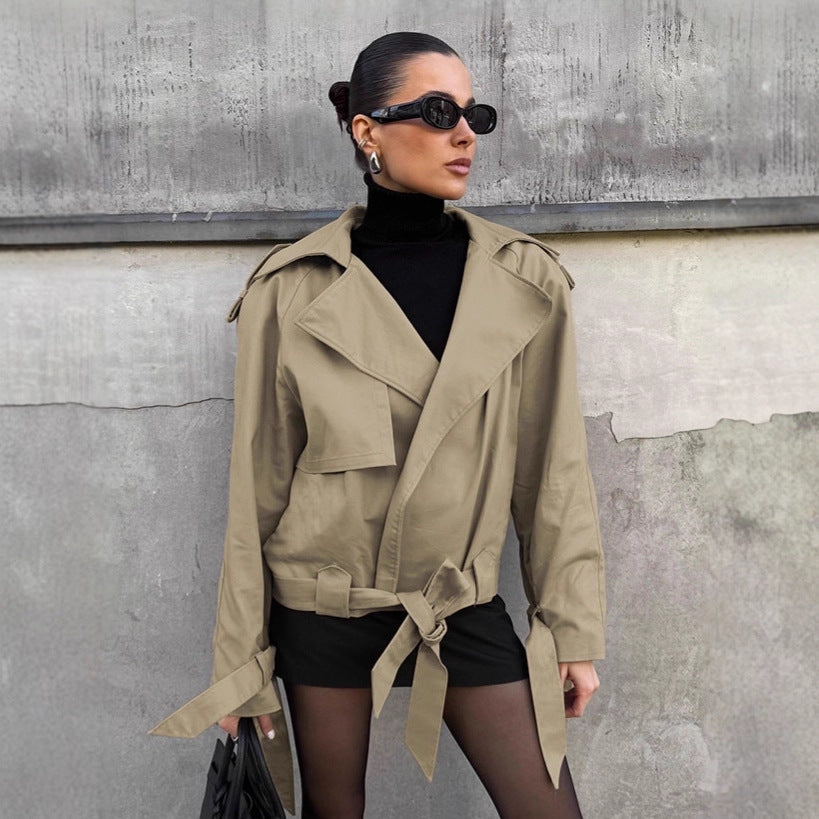 Damen lässige Utility-Jacke im Oversized-Schnitt mit taillierbarem Gürtel und praktischen Taschen R&B