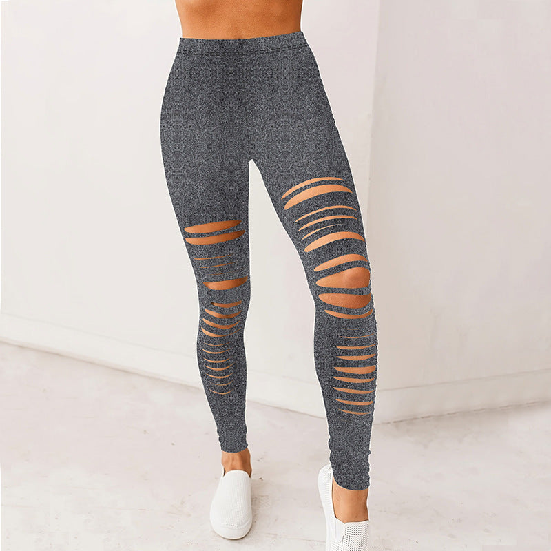 Damen Sportliche Leggings mit modischem Riss-Design