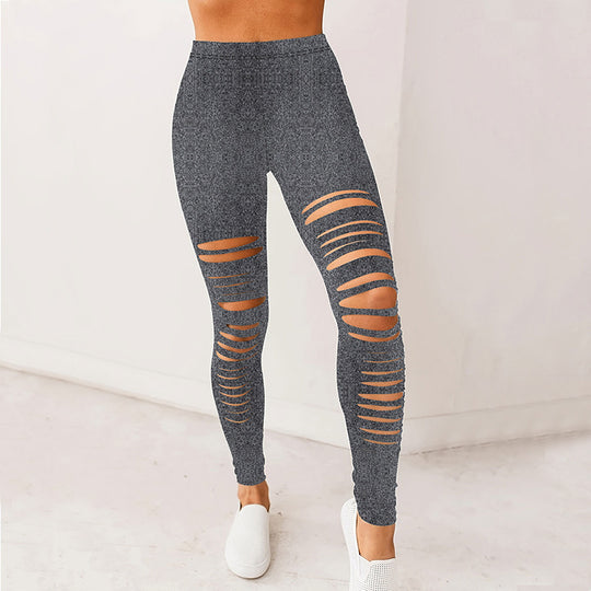 Damen Sportliche Leggings mit modischem Riss-Design R&B