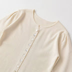 Damen kurzärmlige Strickjacke mit Knöpfen und raffinierter Raffung R&B
