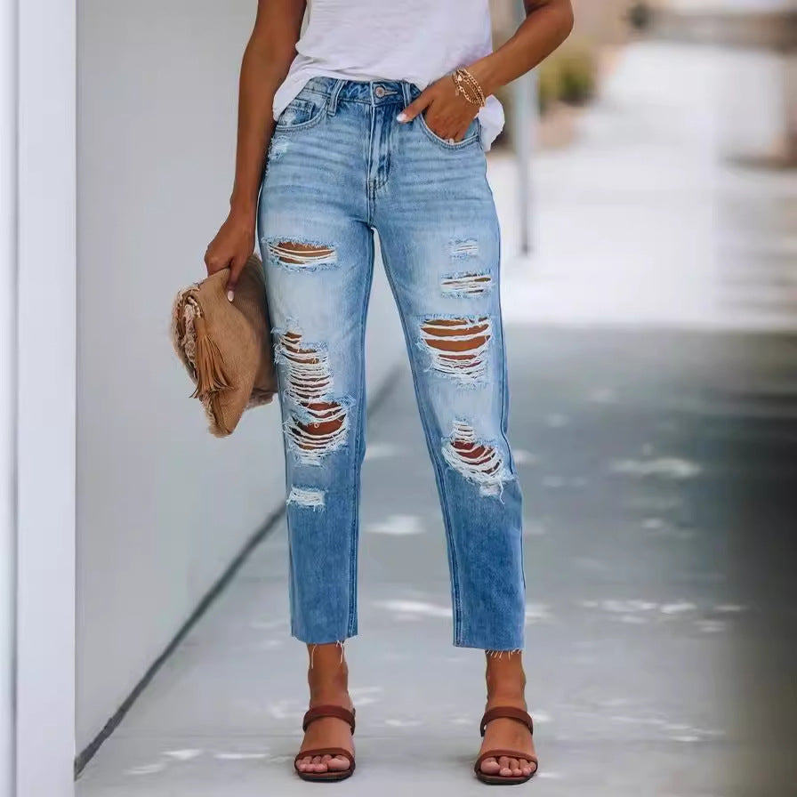 Damen Destroyed Jeans im lässigen Schnitt mit modischen Details R&B