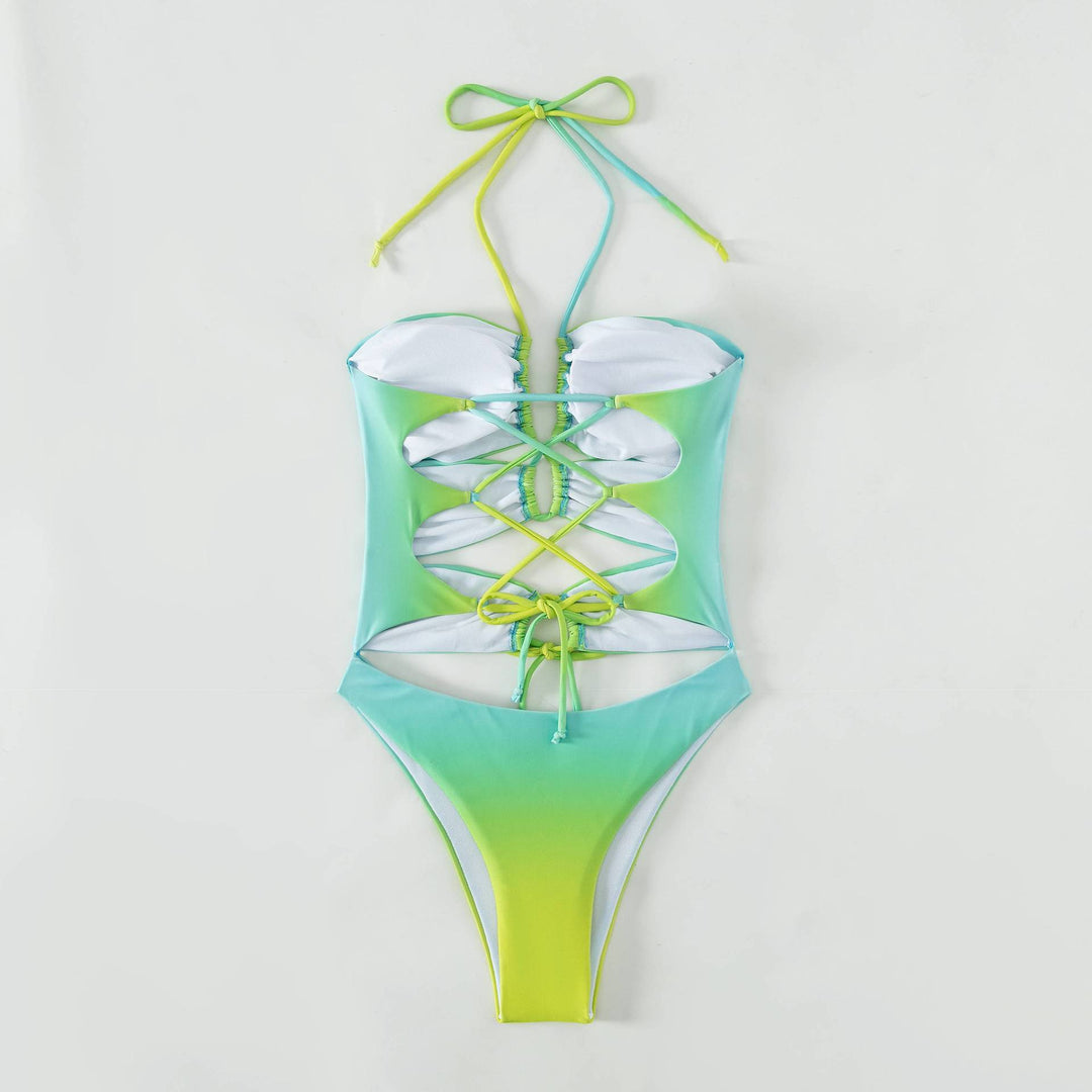 Damen Cut-Out Badeanzug mit Raffung und Trendfarben R&B