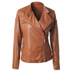 Damen Modische Kunstlederjacke mit asymmetrischem Reißverschluss und Stehkragen