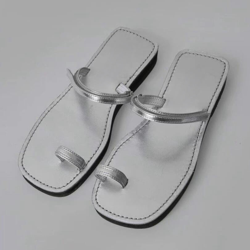 Damen Designer Zehentrenner-Sandalen mit modischem Metallic-Design und komfortablem Fußbett R&B
