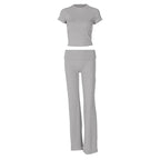 Damen Sportliches Set mit cropped Oberteil und ausgestellten Hosen R&B