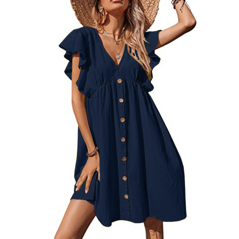 Damen Luftiges Sommerkleid mit verspielten Rüschendetails und Knopfverschluss R&B