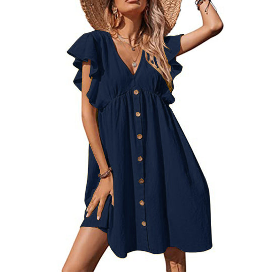 Damen Luftiges Sommerkleid mit verspielten Rüschendetails und Knopfverschluss R&B