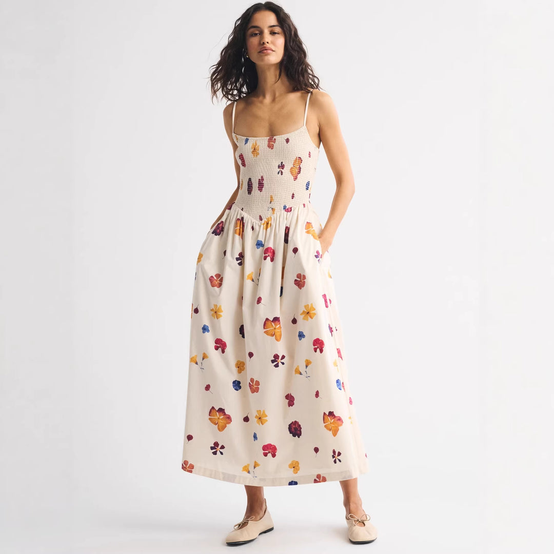 Damen Maxikleid mit floralem Design und elastischem Bund R&B