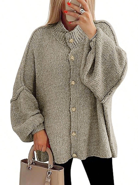 Damen oversized Strickjacke mit Knopfverschluss R&B