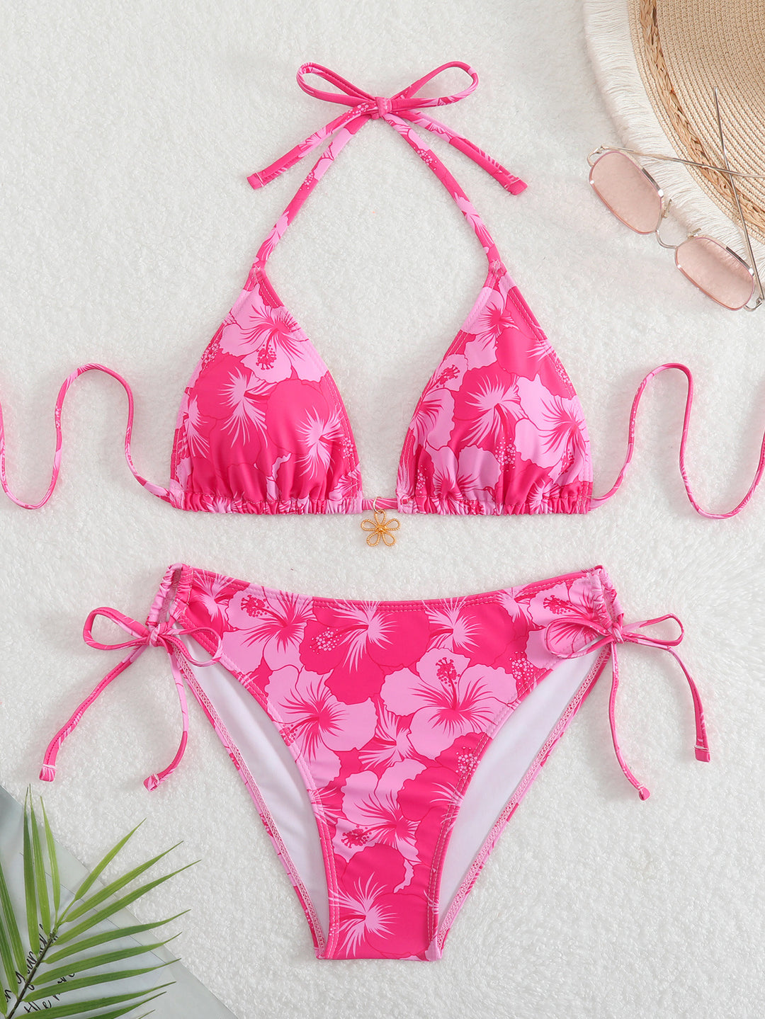 Damen Triangel-Bikini mit verspielten Floral-Details R&B
