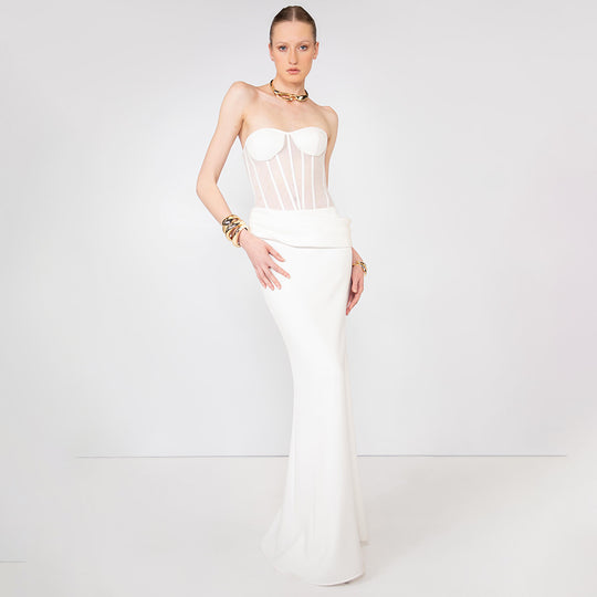 Damen figurumspielendes Abendkleid mit tailliertem Oberteil und fließendem Rock R&B