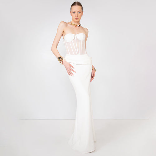 Damen figurumspielendes Abendkleid mit tailliertem Oberteil und fließendem Rock R&B