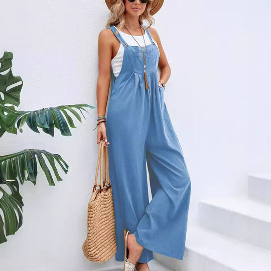 Damen lässiger Jumpsuit mit breiten Beinen und modischen Trägern R&B