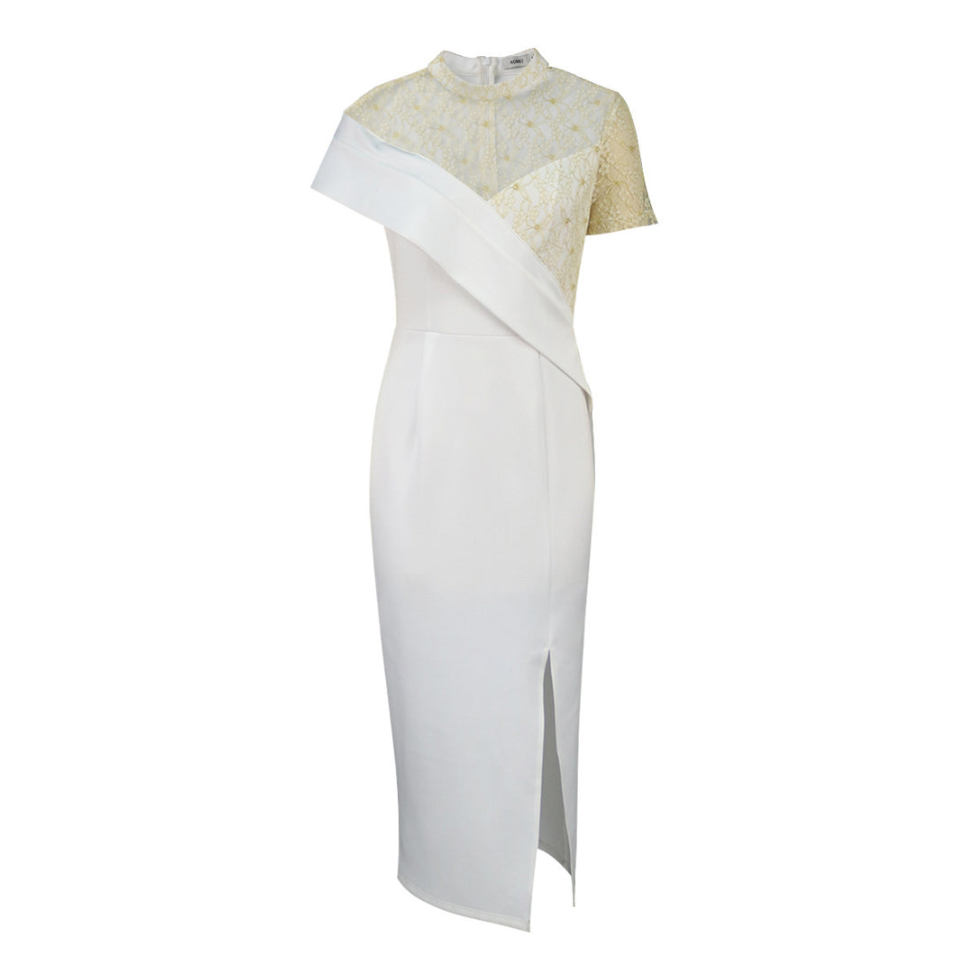 Damen Elegantes Hochzeitskleid mit transparentem Spitzenoberteil und asymmetrischem Design R&B