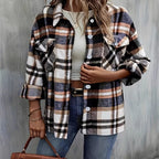 Damen karierte Flanelljacke mit Taschen und geschmackvoller Knopfleiste R&B