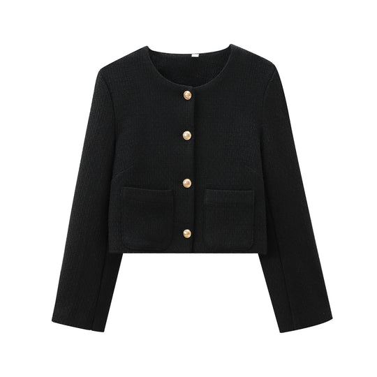 Damen elegante Kurzjacke im strukturierten Tweed-Stil mit praktischen Taschen R&B