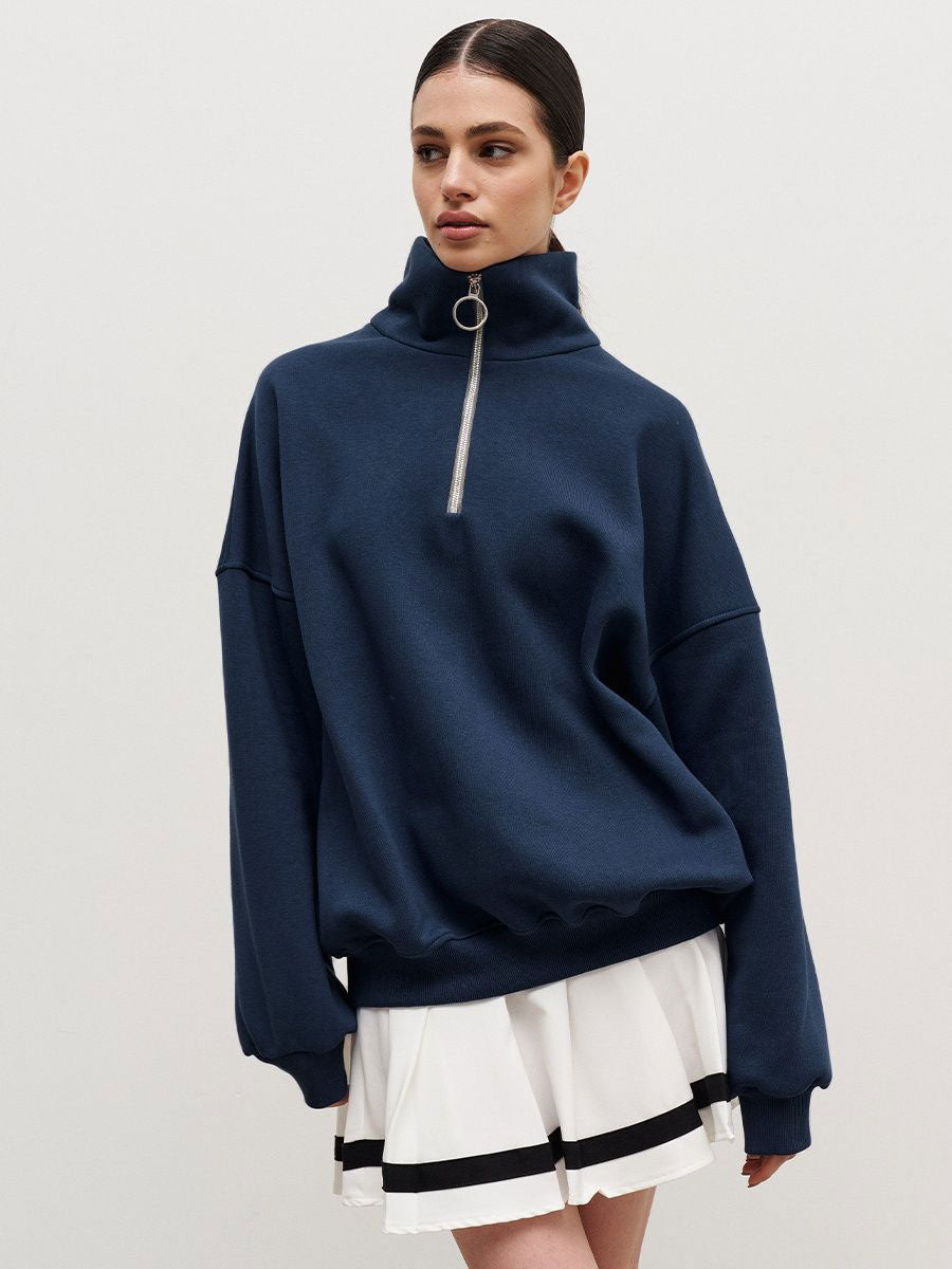 Damen modischer Pullover mit Reißverschluss und hohem Kragen R&B