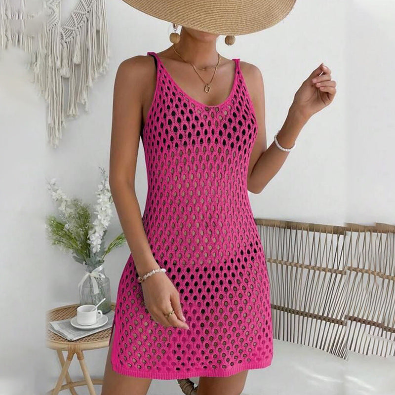 Damen gehäkeltes Strandkleid mit transparentem Netzdesign R&B