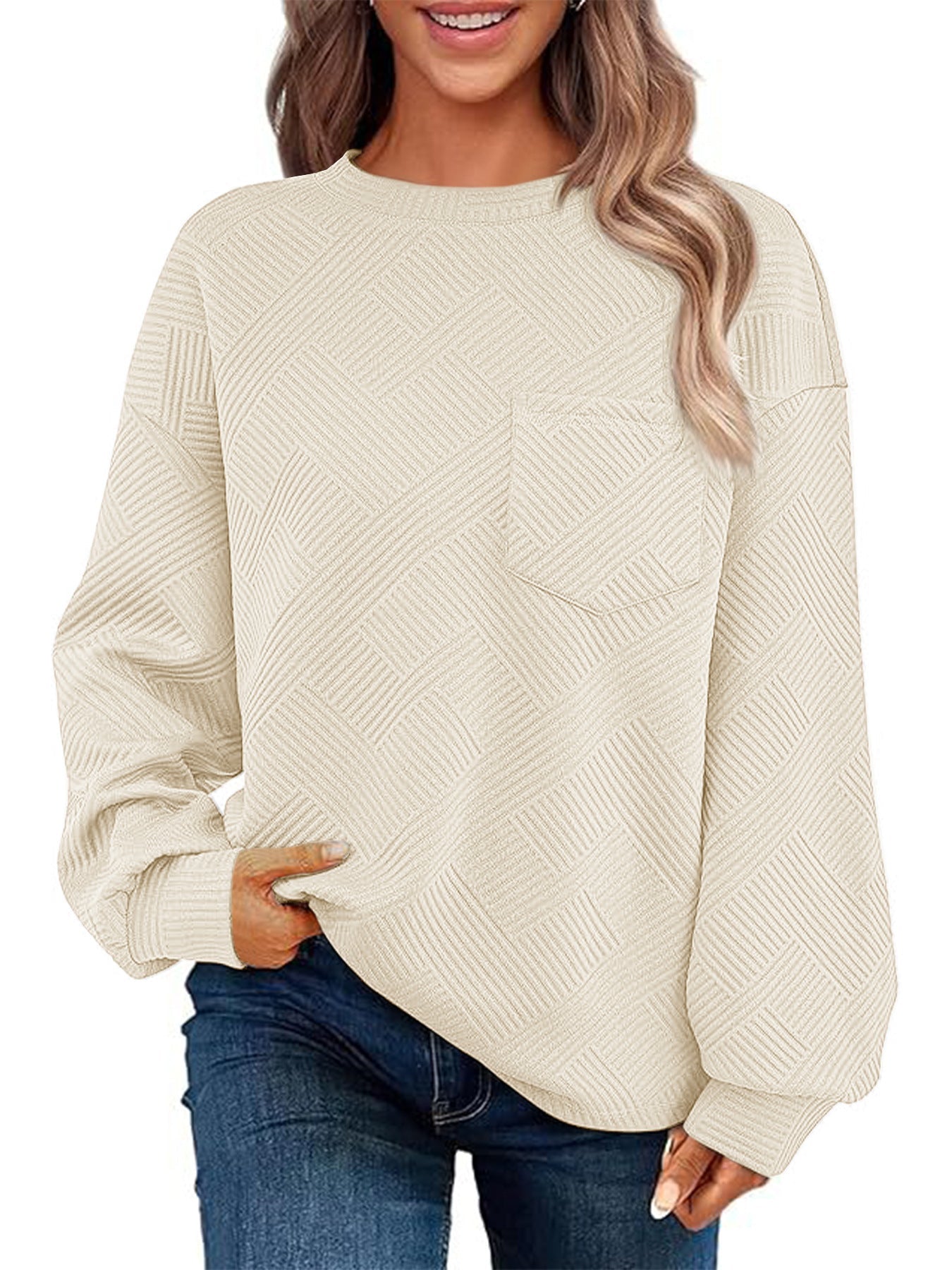 Damen Lässiger Pullover mit strukturiertem Muster und praktischen Taschen