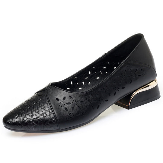 Damen Ballerinas mit dekorativem Lochdesign und elegantem Blockabsatz R&B