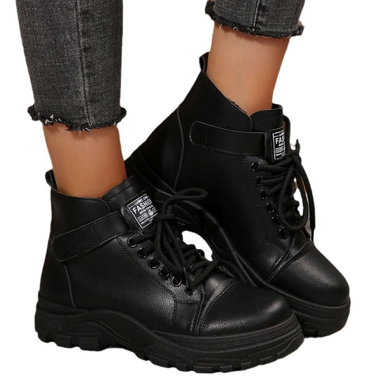 Damen modische Schnürstiefeletten mit hohem Kragen und robustem Profil R&B