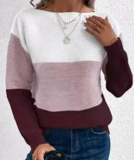 Damen bequemer Strickpullover mit modernem Farbblockdesign und lässigem Schnitt R&B