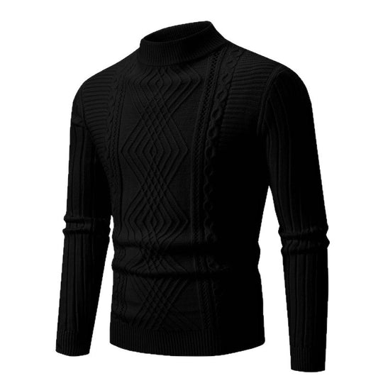 Herren eleganter Strickpullover mit modernem Zopfdesign und hohem Kragen R&B