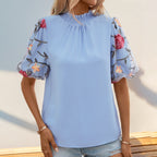 Damen Bluse mit floralen Spitzenärmel