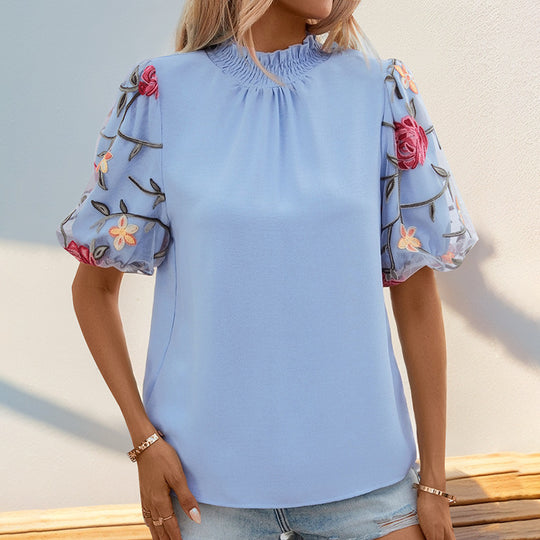 Damen Bluse mit floralen Spitzenärmel R&B
