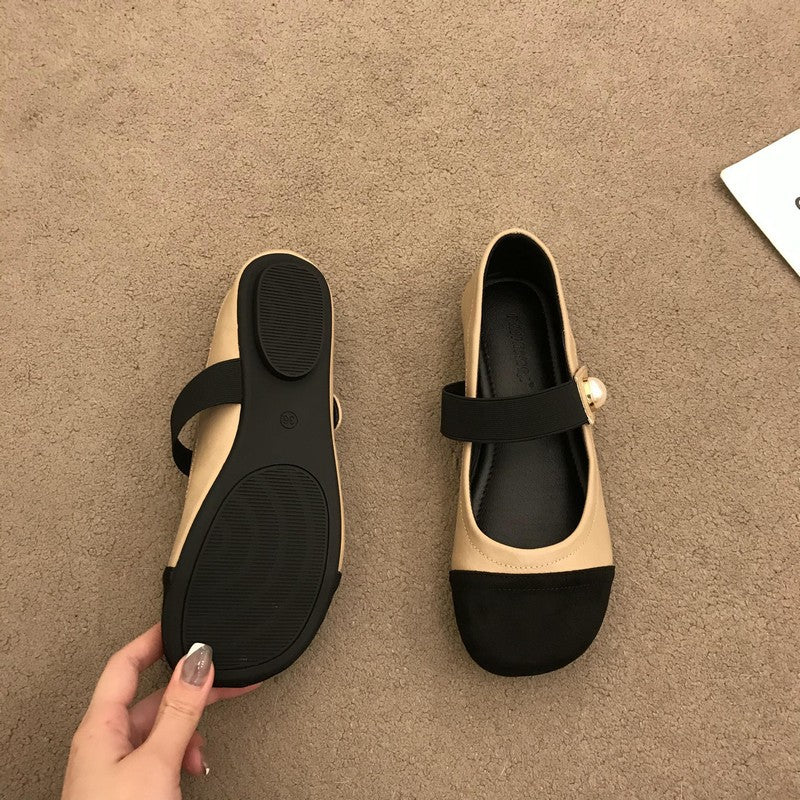 Damen Elegante Ballerina-Schuhe mit Perlenverzierung und bequemen Riemen R&B