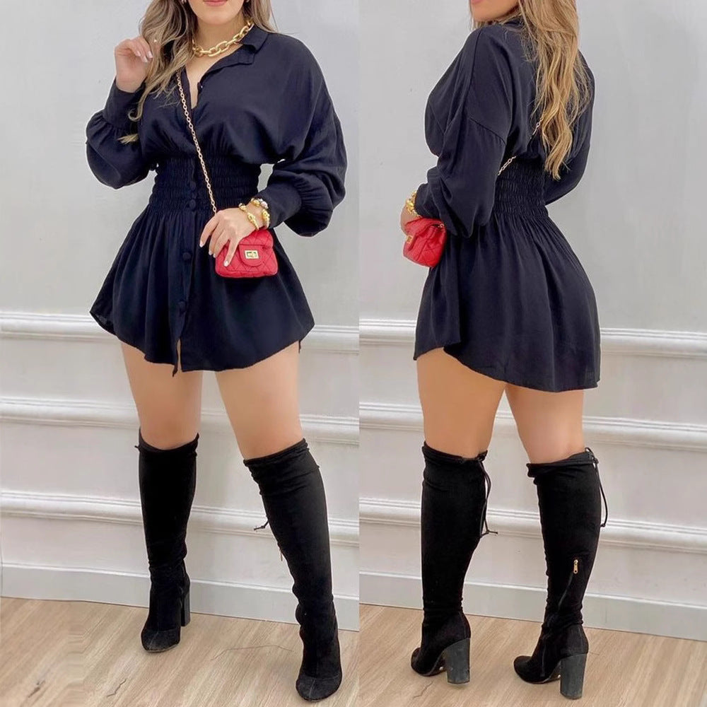 Damen trendiges Hemd-Kleid mit grafischem Design R&B