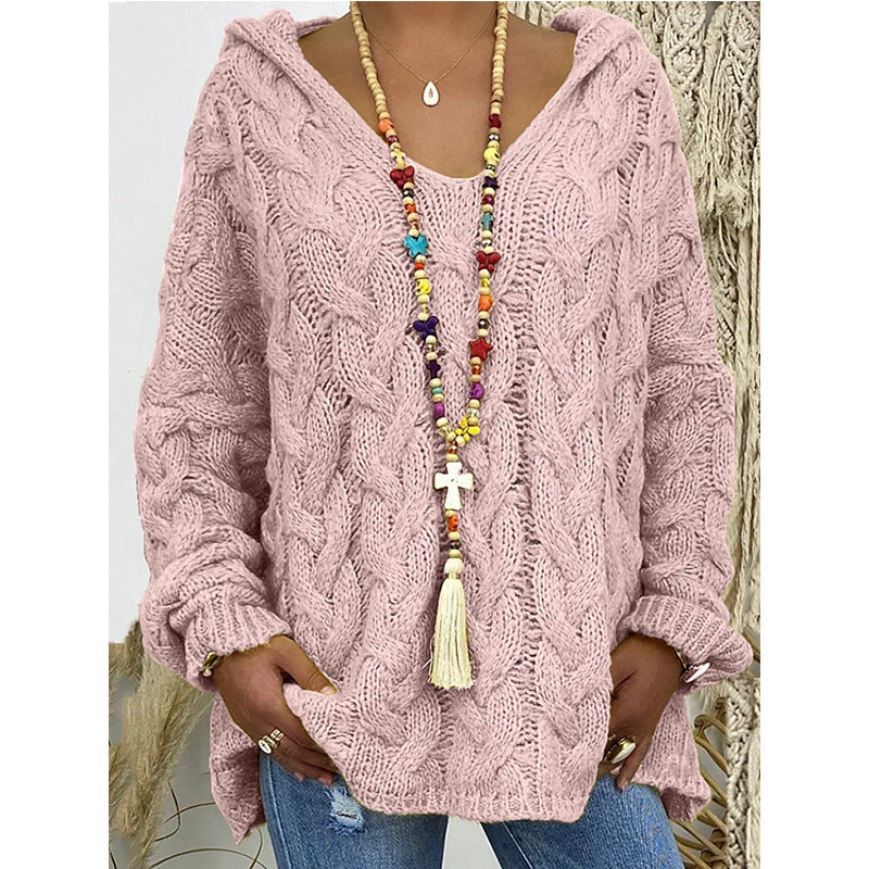 Damen Kapuzenpullover mit Zopfmuster und weitem Schnitt R&B