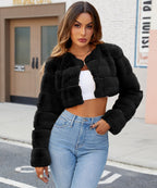 Damen Kuschelige Shortjacke mit gestepptem Design R&B