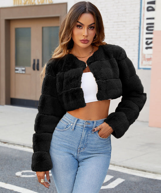 Damen Kuschelige Shortjacke mit gestepptem Design R&B