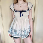 Damen Baumwollbluse mit floralem Stickdesign und schickem Rüschensaum R&B