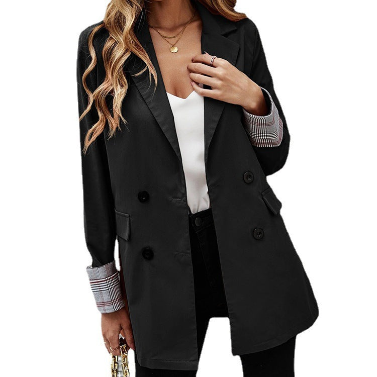 Damen Eleganter Doppelreiher Blazer mit kariertem Detail R&B