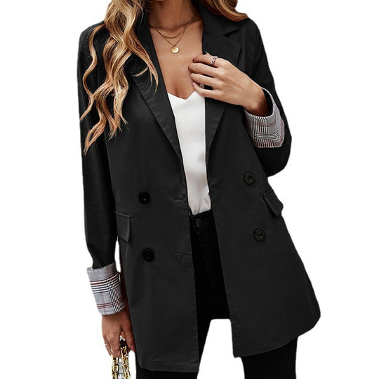 Damen Eleganter Doppelreiher Blazer mit kariertem Detail R&B