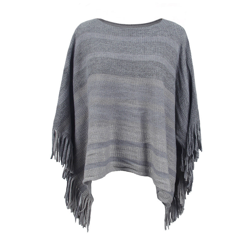 Damen eleganter Poncho mit strukturiertem Design und fransigen Details R&B