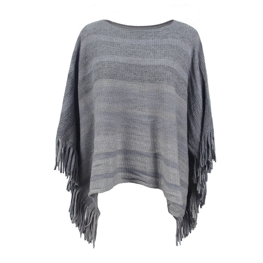 Damen eleganter Poncho mit strukturiertem Design und fransigen Details R&B