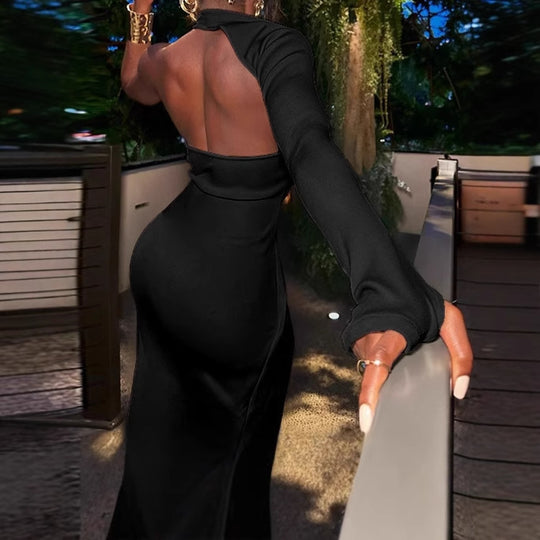 Damen Elegantes Wickelkleid mit asymmetrischem Ausschnitt und hohem Schlitz R&B