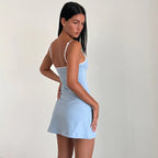 Damen lässiges Spaghetti-Träger Minikleid mit süßem Schleifendetail EB