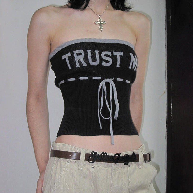 Damen lässiges Bustier-Top mit trendy Schriftzug R&B
