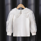 Mädchen modische Bluse mit eleganten Tüllärmeln und kunstvoller Spitzenverzierung R&B